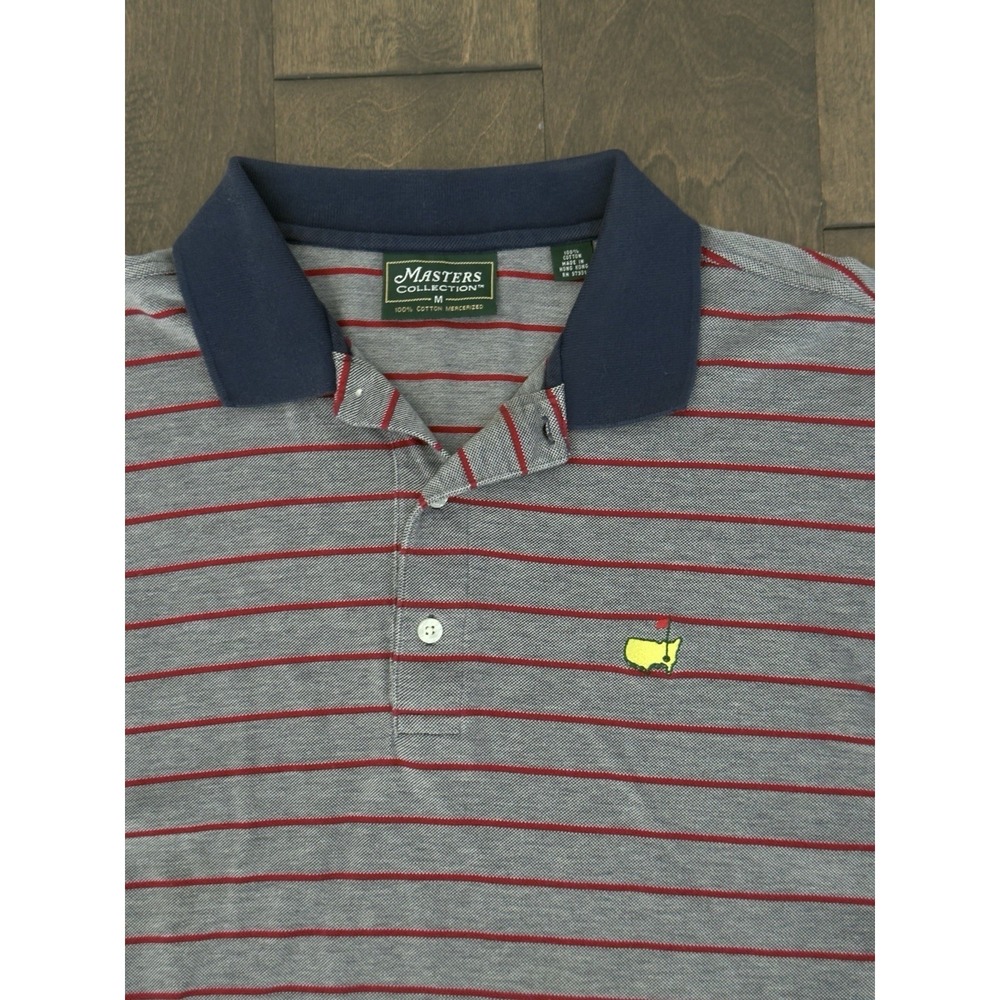 Masters Collection Golf Polo Grey Shirt Mercerized Cotton Red Striped Size M